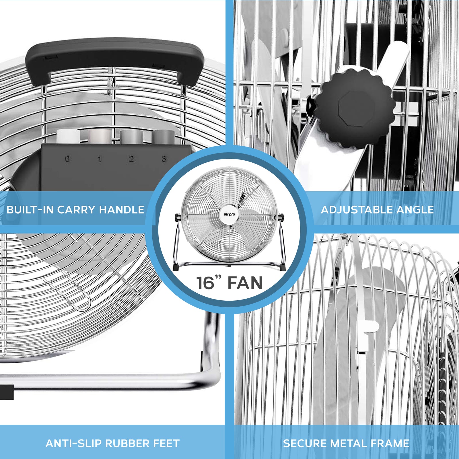 14/16/20" Circular Floor Fan - Powerful Air Cooling Fan With 3 Speed Settings | 16" | Silver