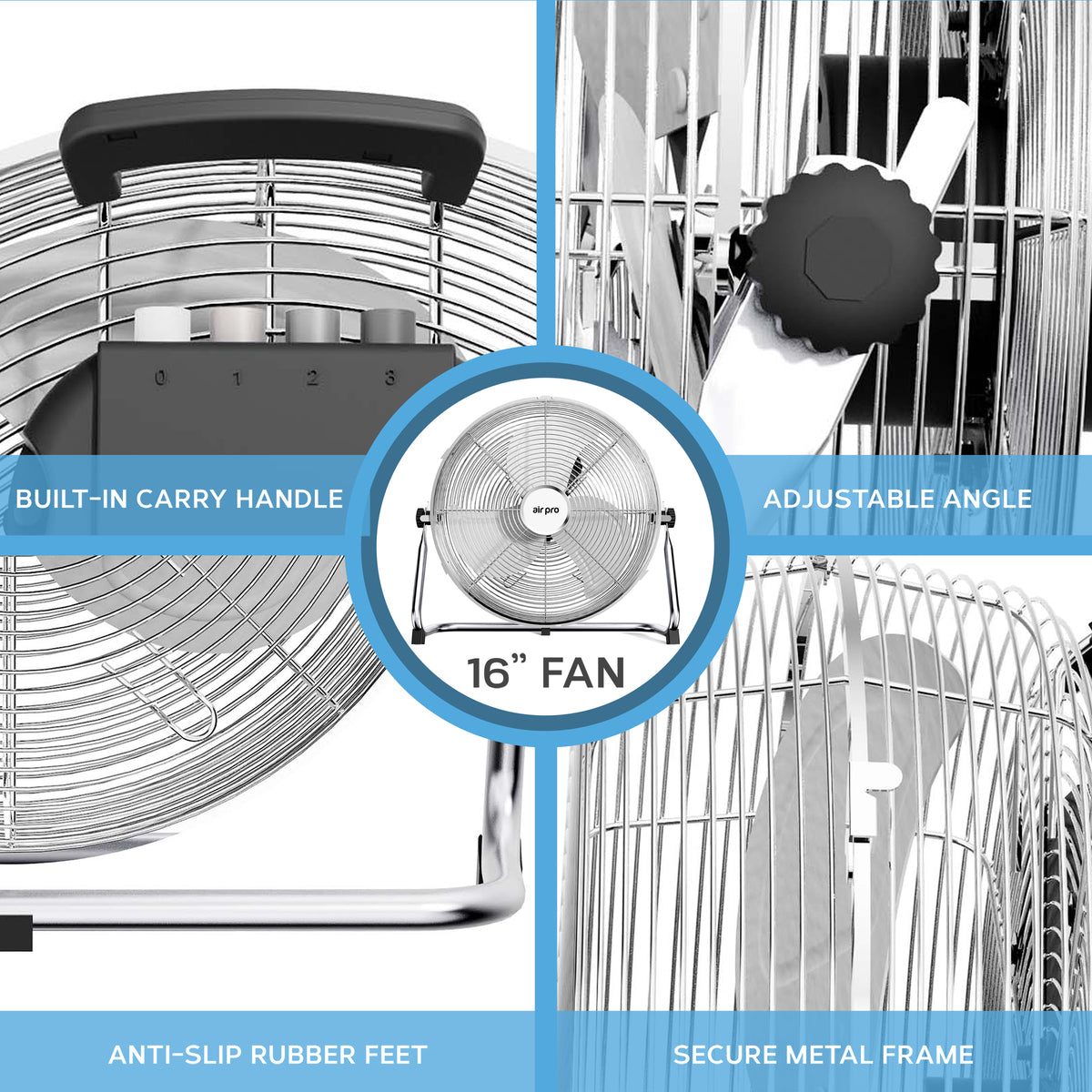 14/16/20" Circular Floor Fan - Powerful Air Cooling Fan With 3 Speed Settings | 16" | Silver