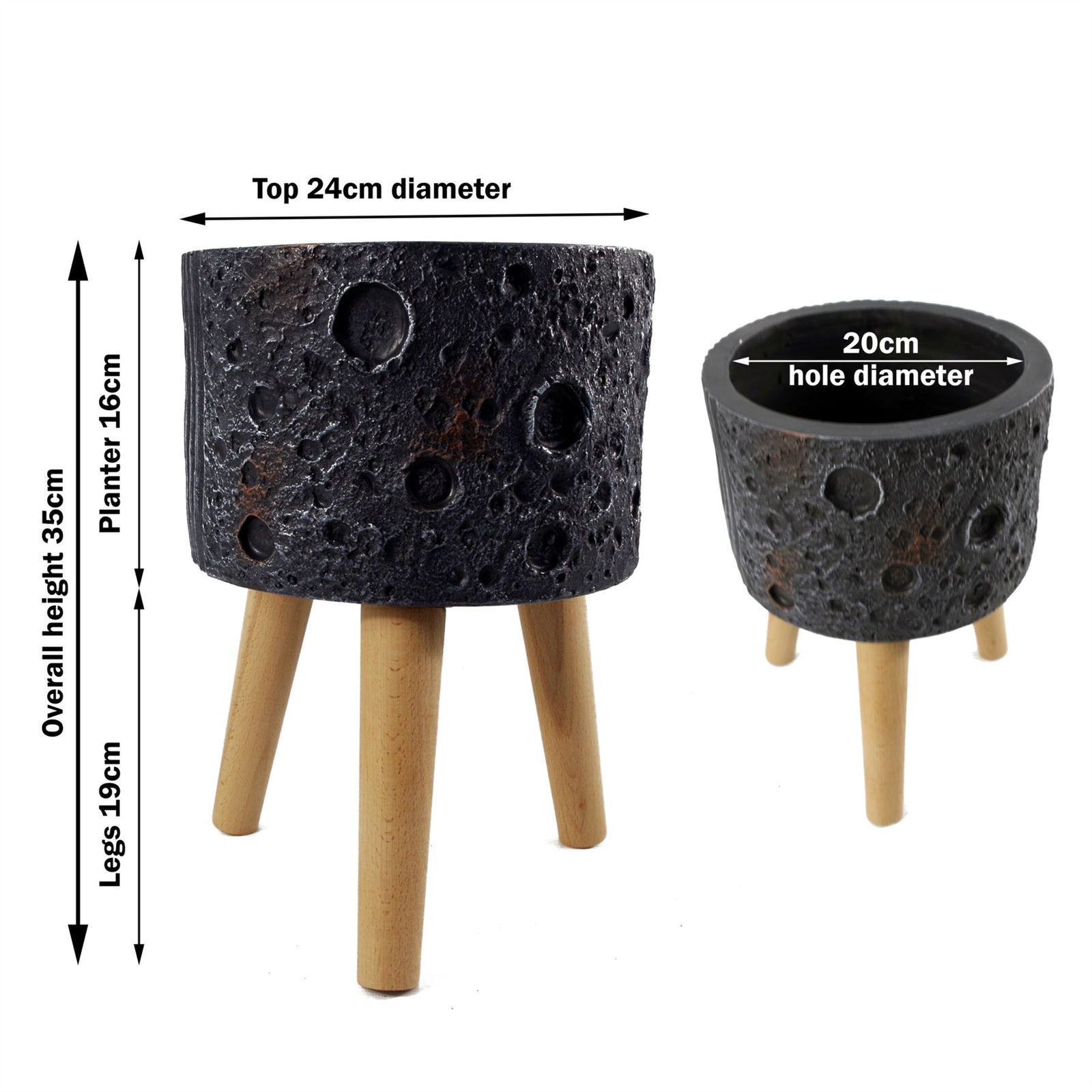 X 24cm Large Lunar Black Planter 35cm