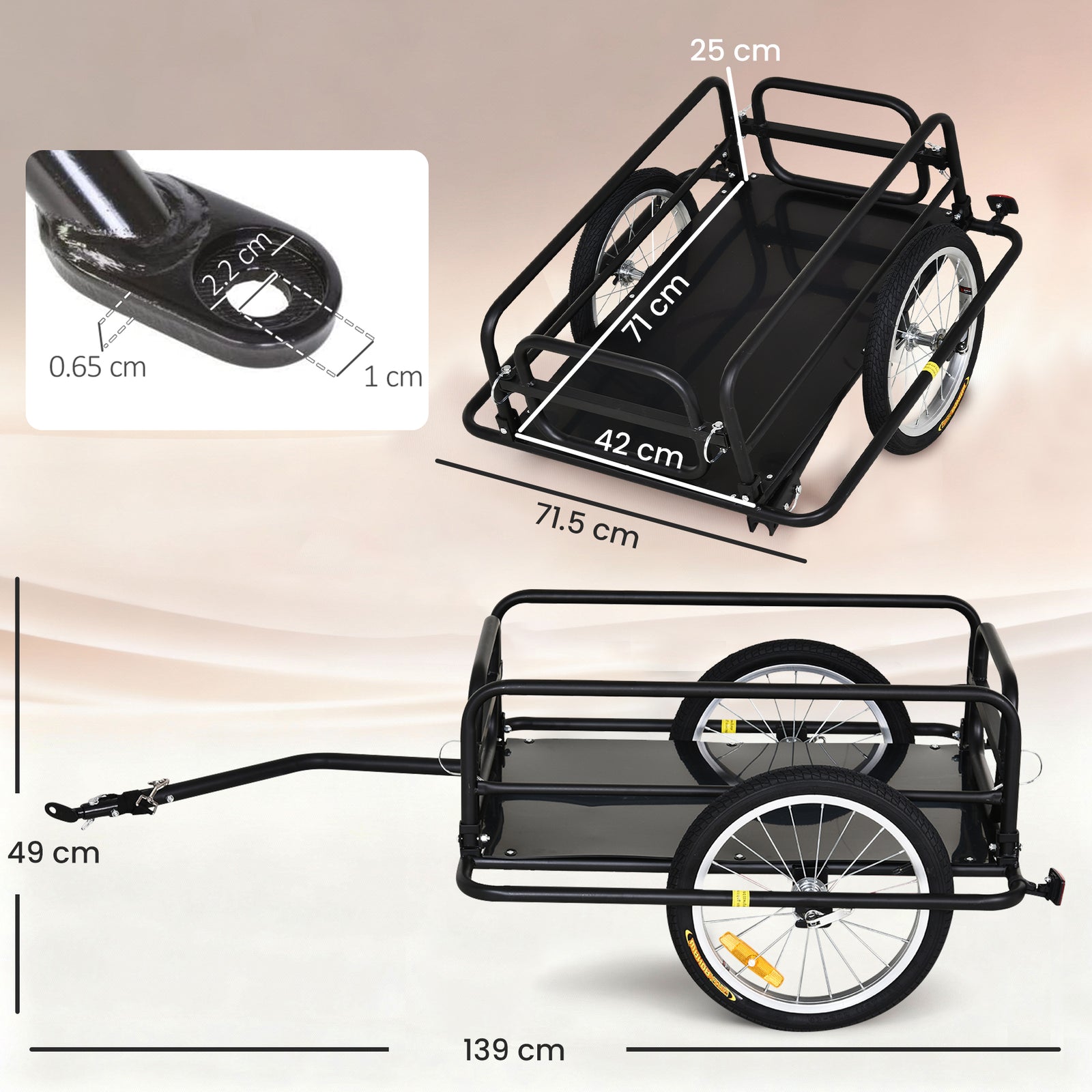 Bike Trailer Cargo Storage Carrier With Hitch Steel Frame
