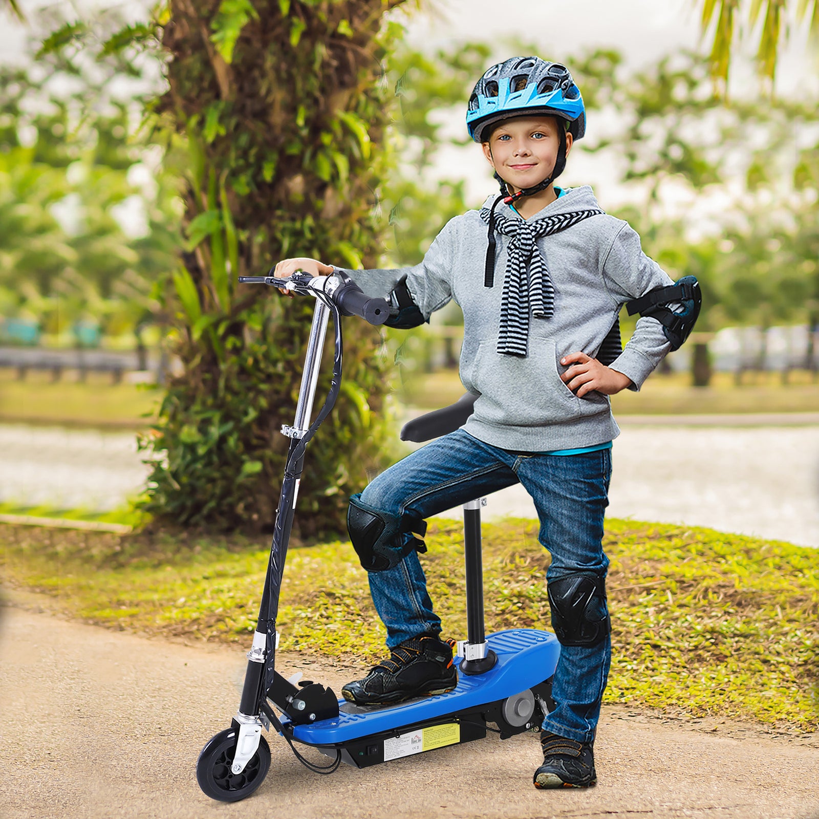 Foldable Powered Scooter With Adjustable Seat And Brake | Blue