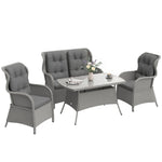 4 Pcs Outdoor Rattan Sofa Set, Wicker Sectional Sofa Set