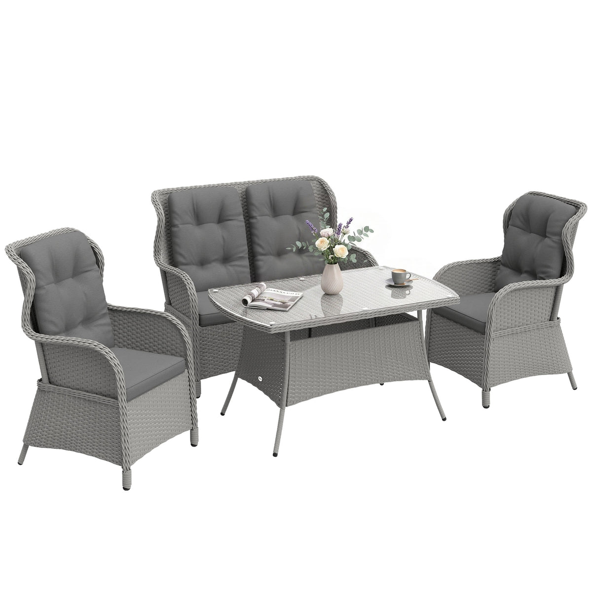 4 Pcs Outdoor Rattan Sofa Set, Wicker Sectional Sofa Set