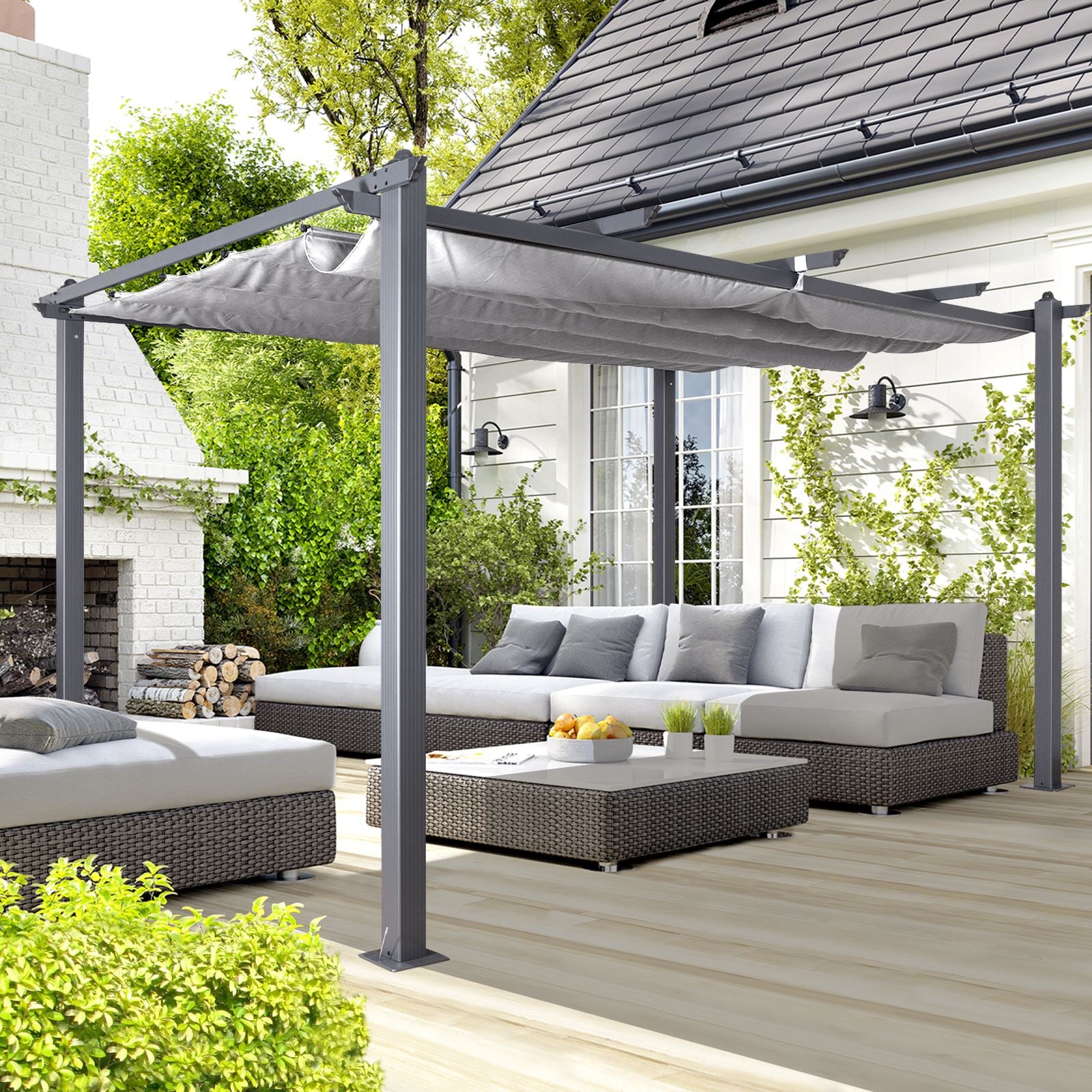 Acorn Aluminium 4m Rectangular Pergola Gazebo | 4m x 3m | Grey