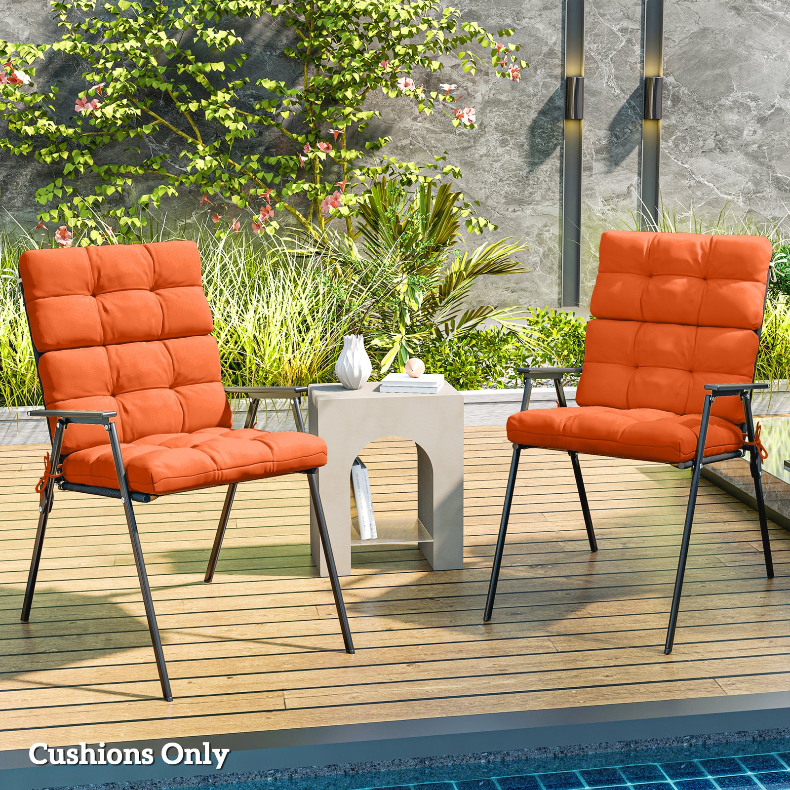 Orange Outdoor Seat Cushions, Pair