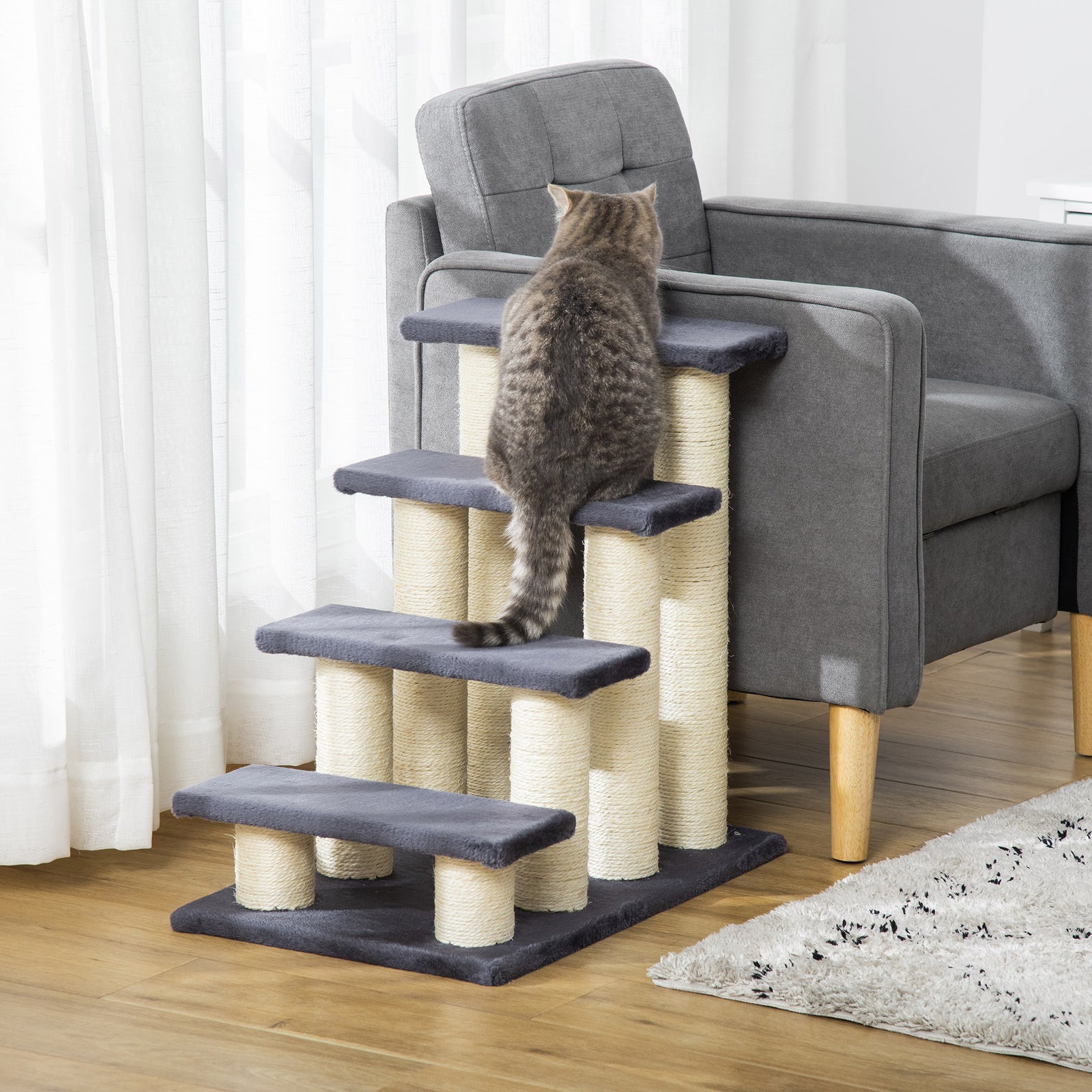 Dog Steps For Bed 4 Step Pet Stairs Ladder For Dog Cat Scratch Post Grey