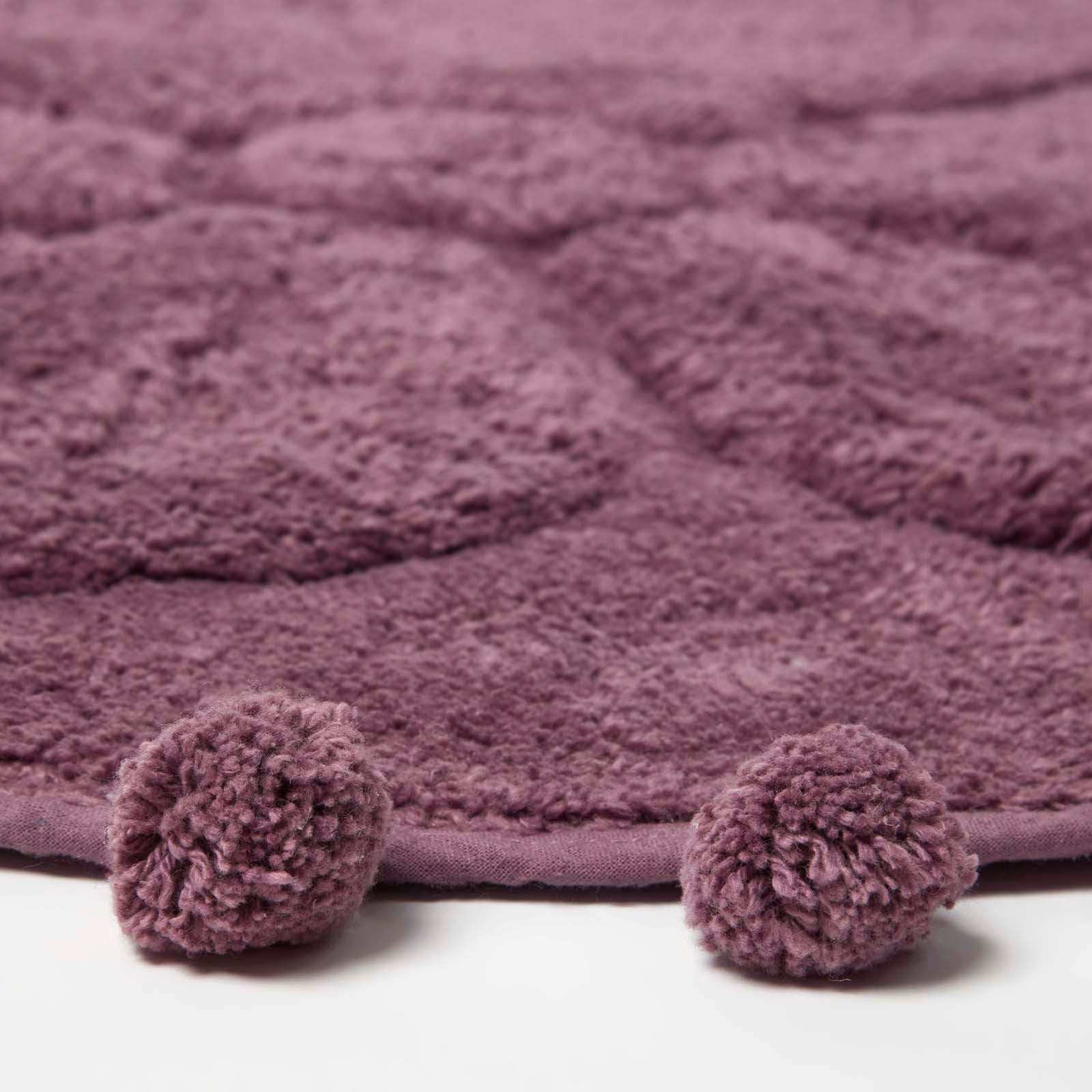 Floral Tufted Round Bathmat With Pom Poms | 60cm | Blush Pink