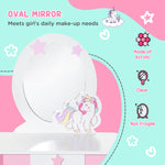 Kids Dressing Table, Girls Vanity Set With Mirror And Stool, Unicorn