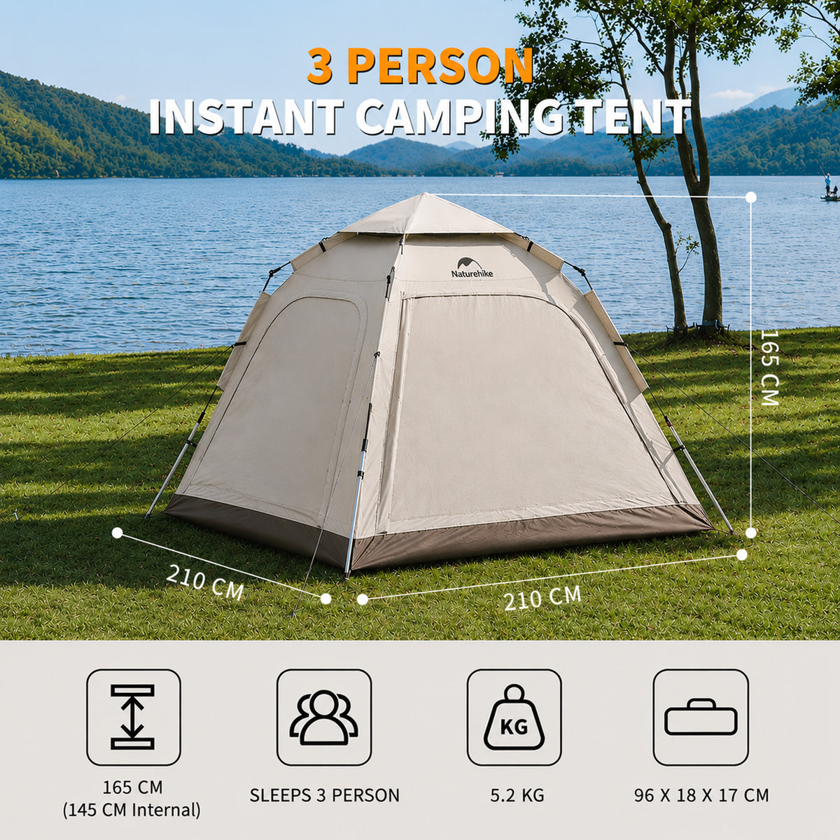 Ango Automatic 3 Person Tent | Brown