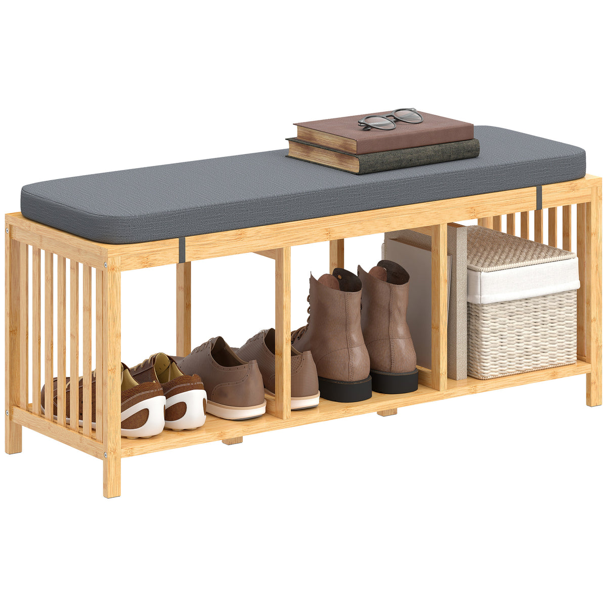 HOMCOM Shoe Rack With Seat, Bamboo Storage Bench, Natural Wood Finish