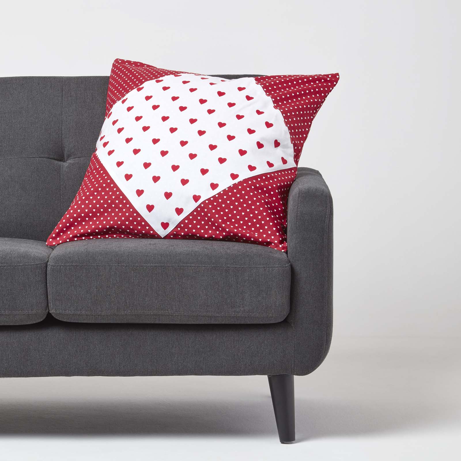 Cotton Cushion Cover With Hearts And Polka Dots Pattern | 60cm x 60cm | Red
