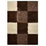 California Checked Shaggy Rug Deep Pile | 80cm x 150cm | Brown