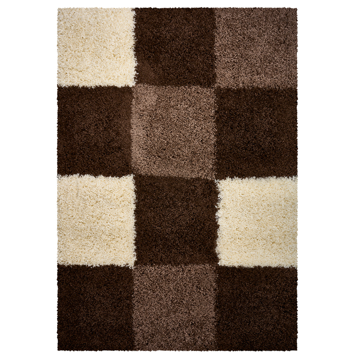 California Checked Shaggy Rug Deep Pile | 80cm x 150cm | Brown