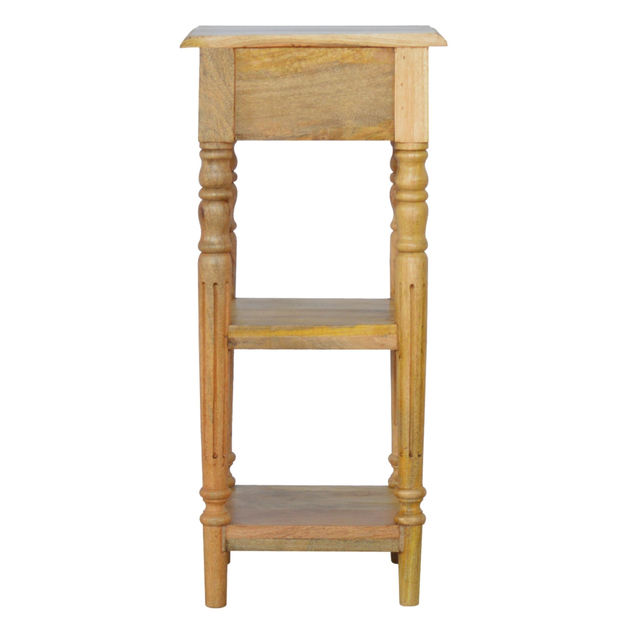 Turned Leg Telephone Table, 1 Drawer, 2 Open Shelf, Brown