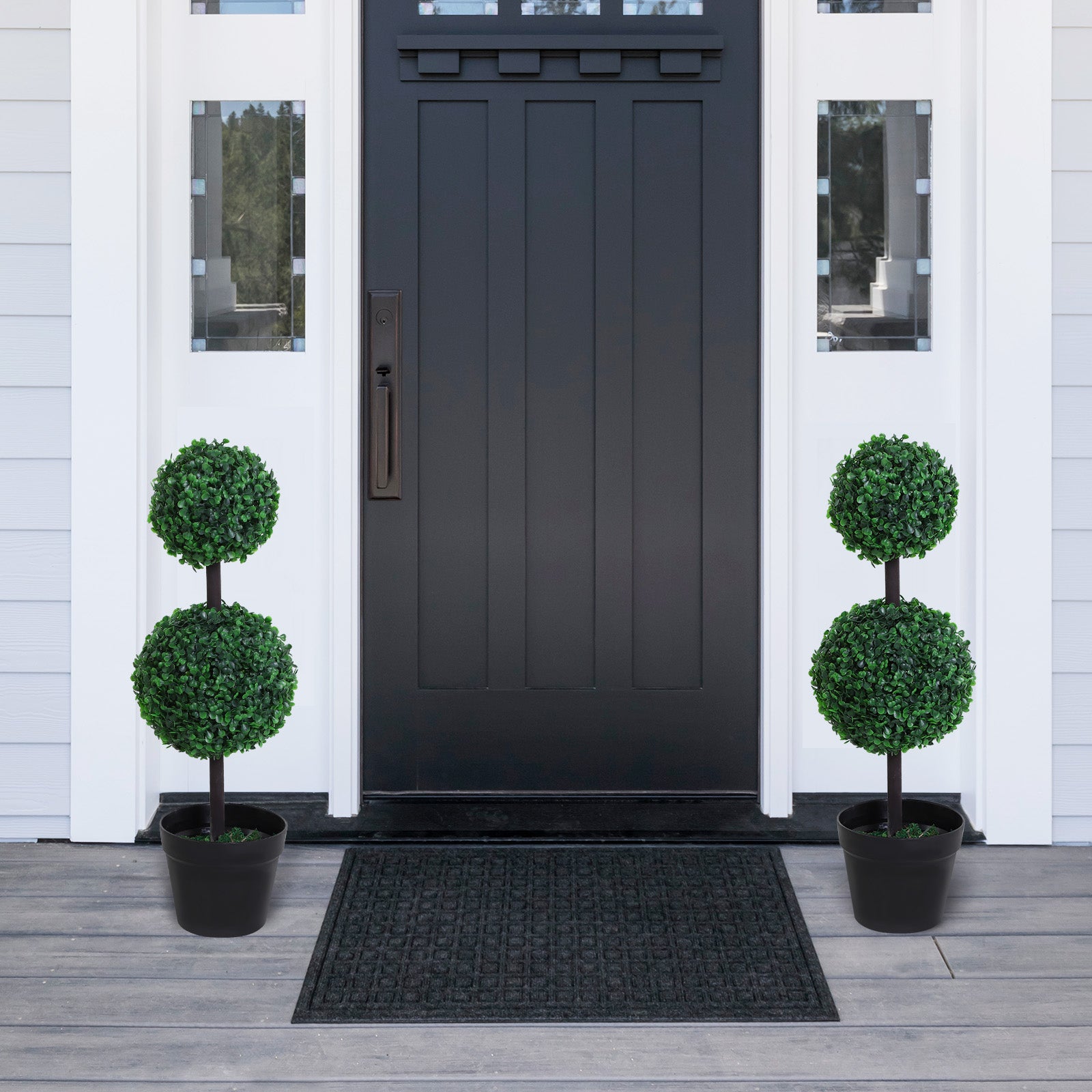2 Pcs 67/112cm Artificial Boxwood Three Balls Tree Décor | Medium | Green