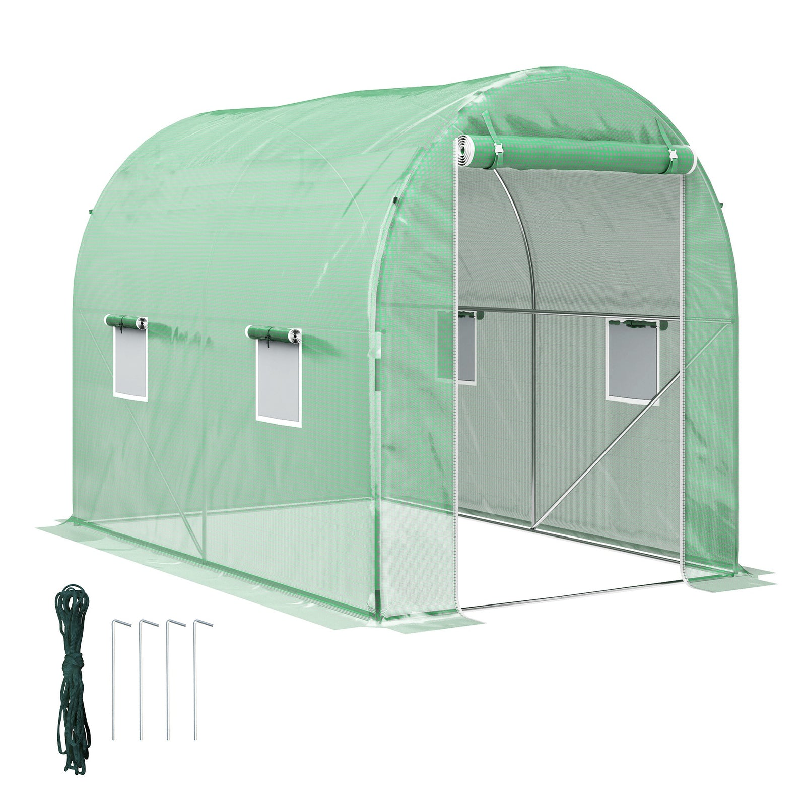 Polytunnel Greenhouse With Zipped Door 3x2m | Green