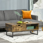 Industrial Coffee Table With Shelf And Drawer
