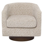 Modern Swivel Accent Chair With Leopard Print Cotton-linen Upholstery, Barrel Back Design, 360° Rotating Base & Foam Cushioned Seat