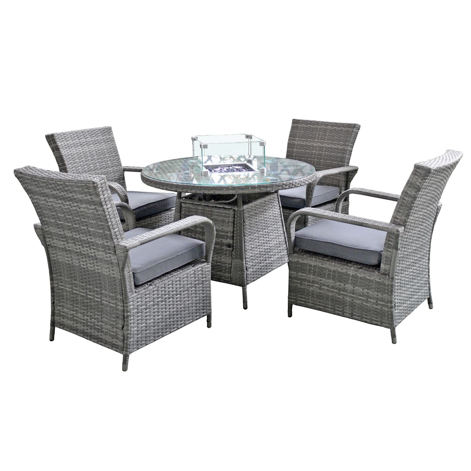 Windsor Rattan 4 Seat Firepit Dining Set | Mixed Grey
