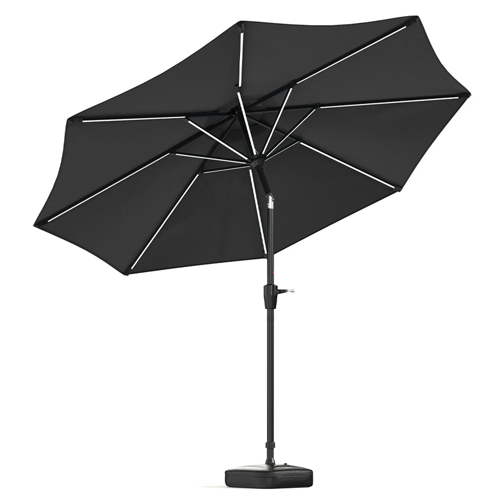 3m Solar Led Patio Umbrella, Outdoor Parasol With 16 Led Tubes, Crank Lift & Push Button Tilt With Fillable Base | One Size | Dark Grey