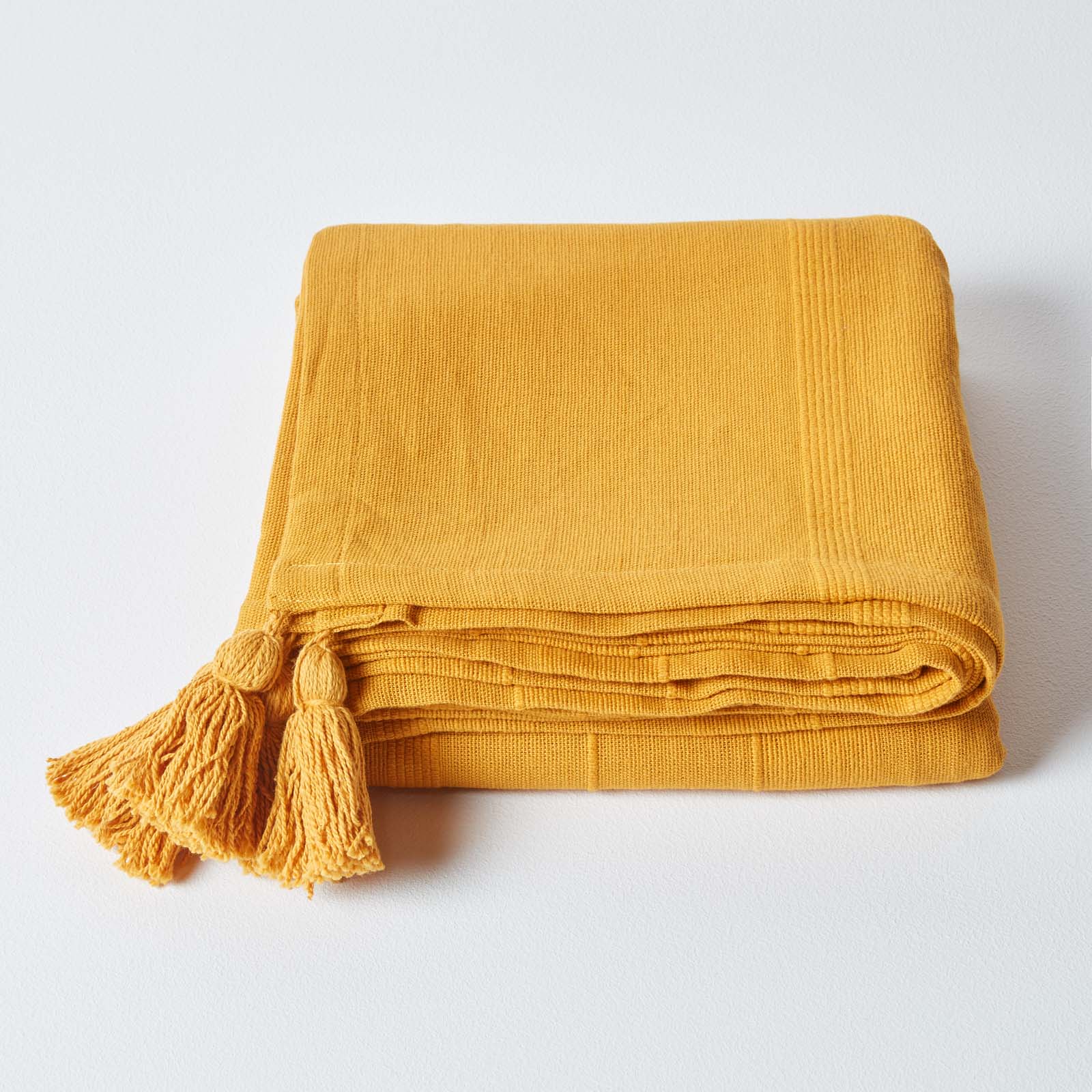 Cotton Rajput Ribbed Throw | 225cm x 255cm | Mustard