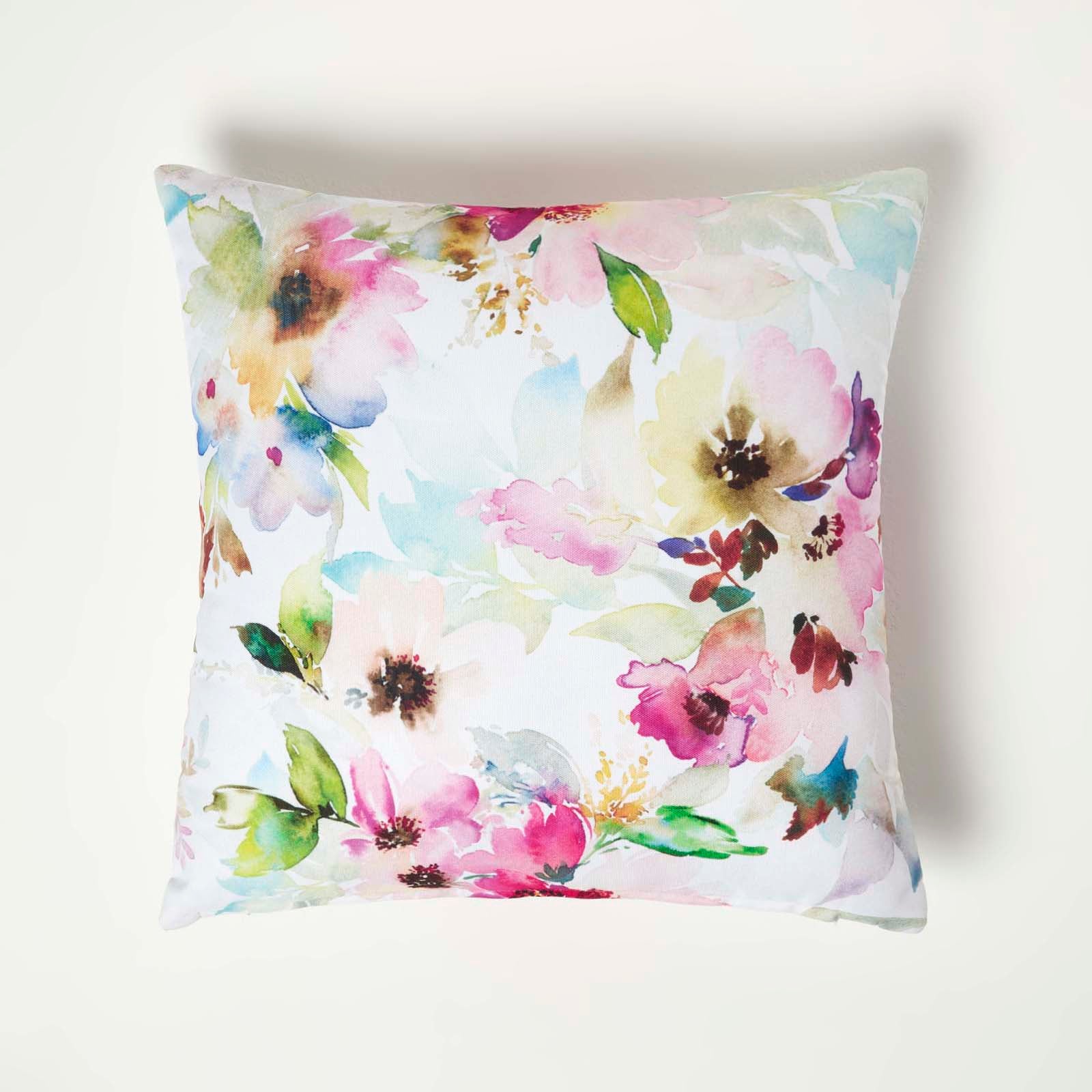 Multicolour Flowers Outdoor Cushion 45 X 45 Cm, Set Of 2 | 45cm x 45cm | Pink & White