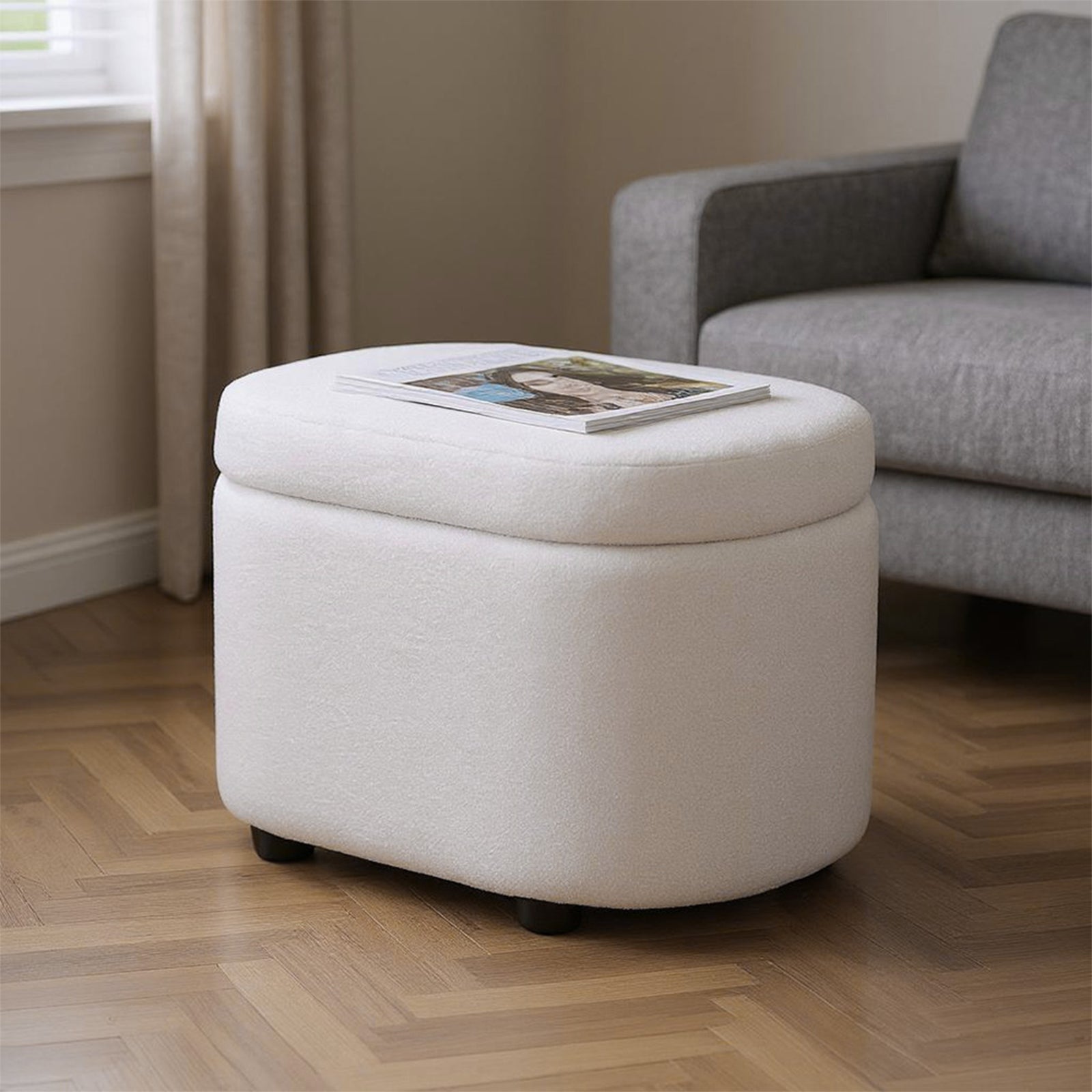 Breeins Modern Teddy Fleece Storage Ottoman With Plastic Legs