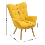 Mustard Yellow Tufted Button Linen Armchair With Wooden Legs