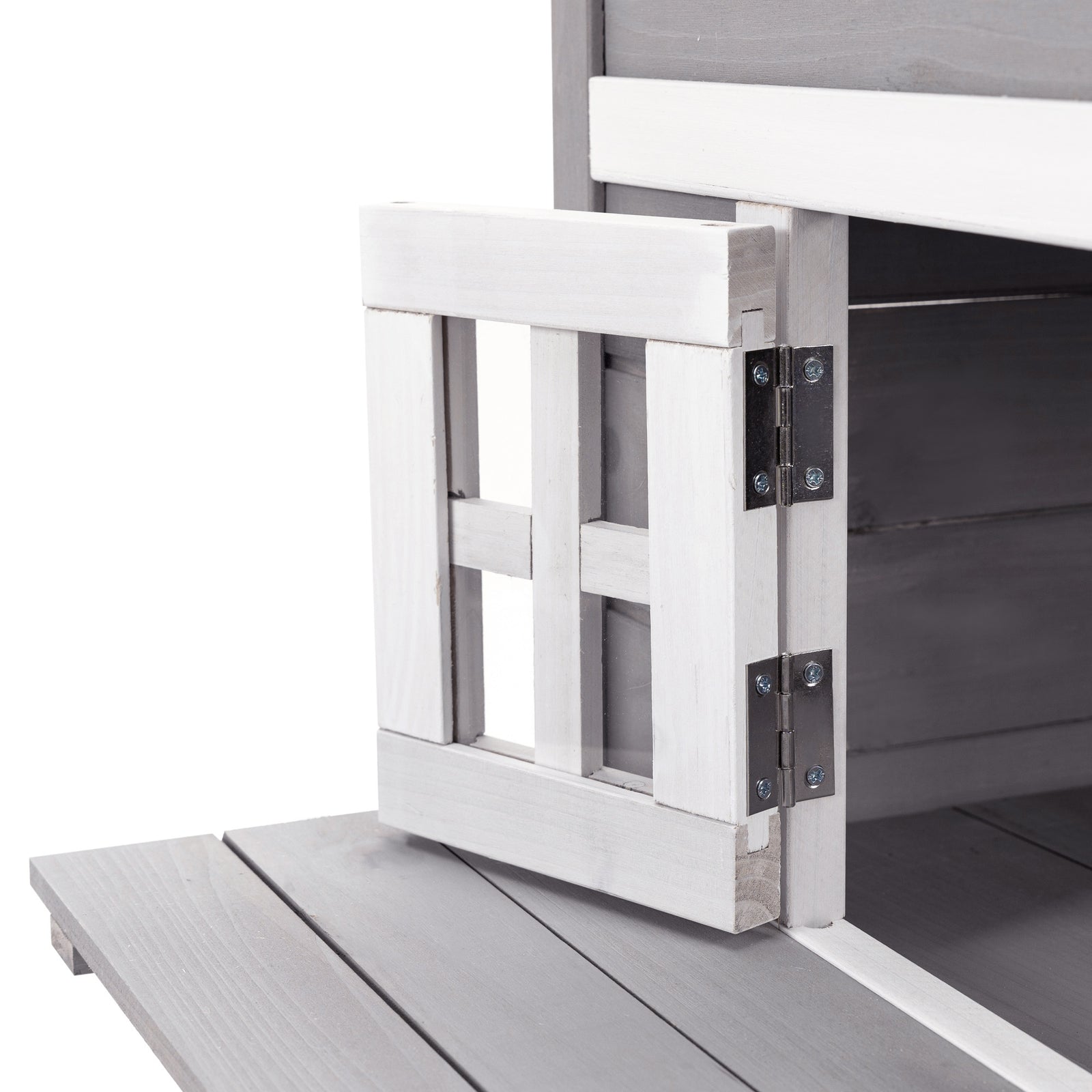 3-tier Wooden Kitten Shelter For Indoor, Outdoor - Grey