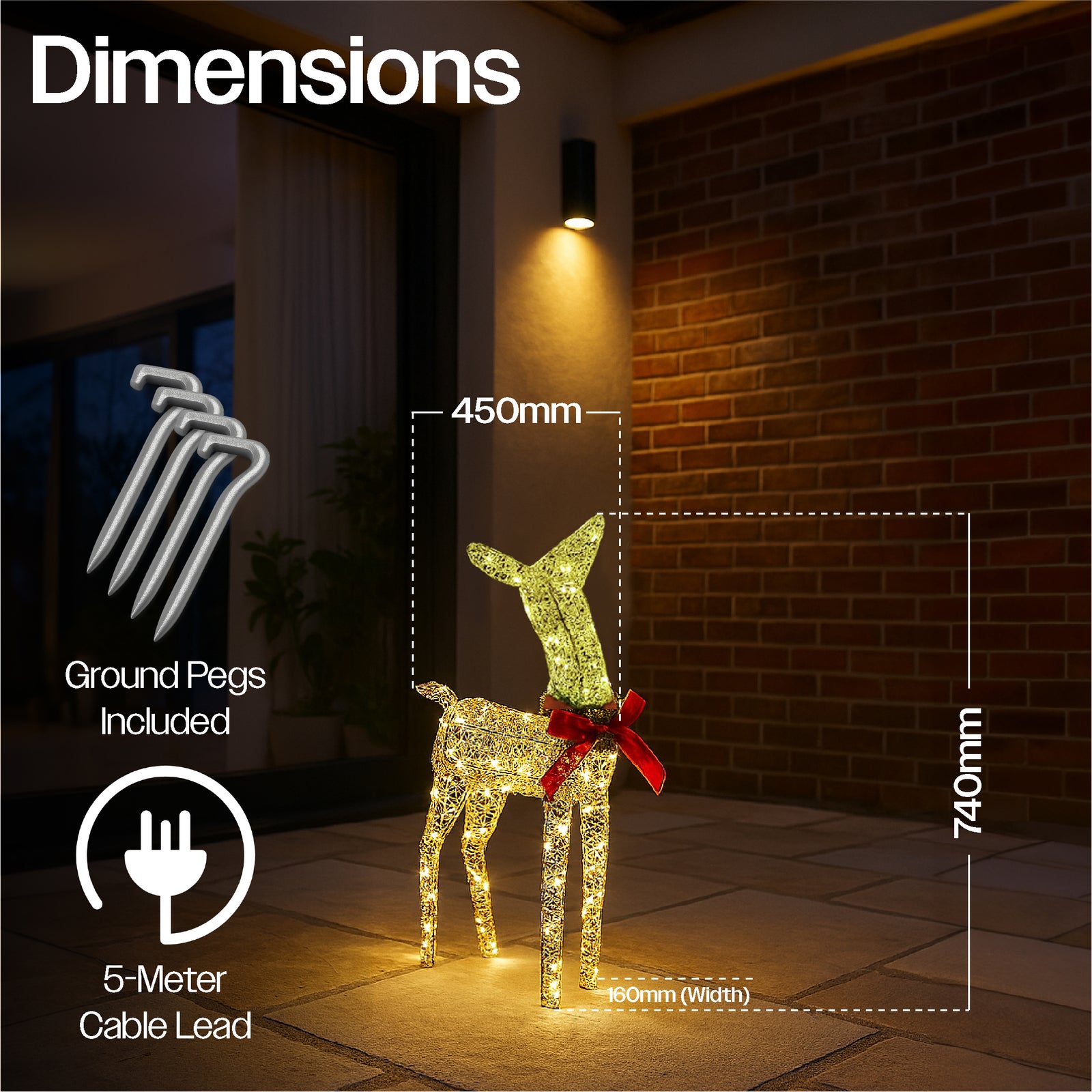 Xmas Haus 45cm Gold Rattan Led Christmas Festive Holiday Dee