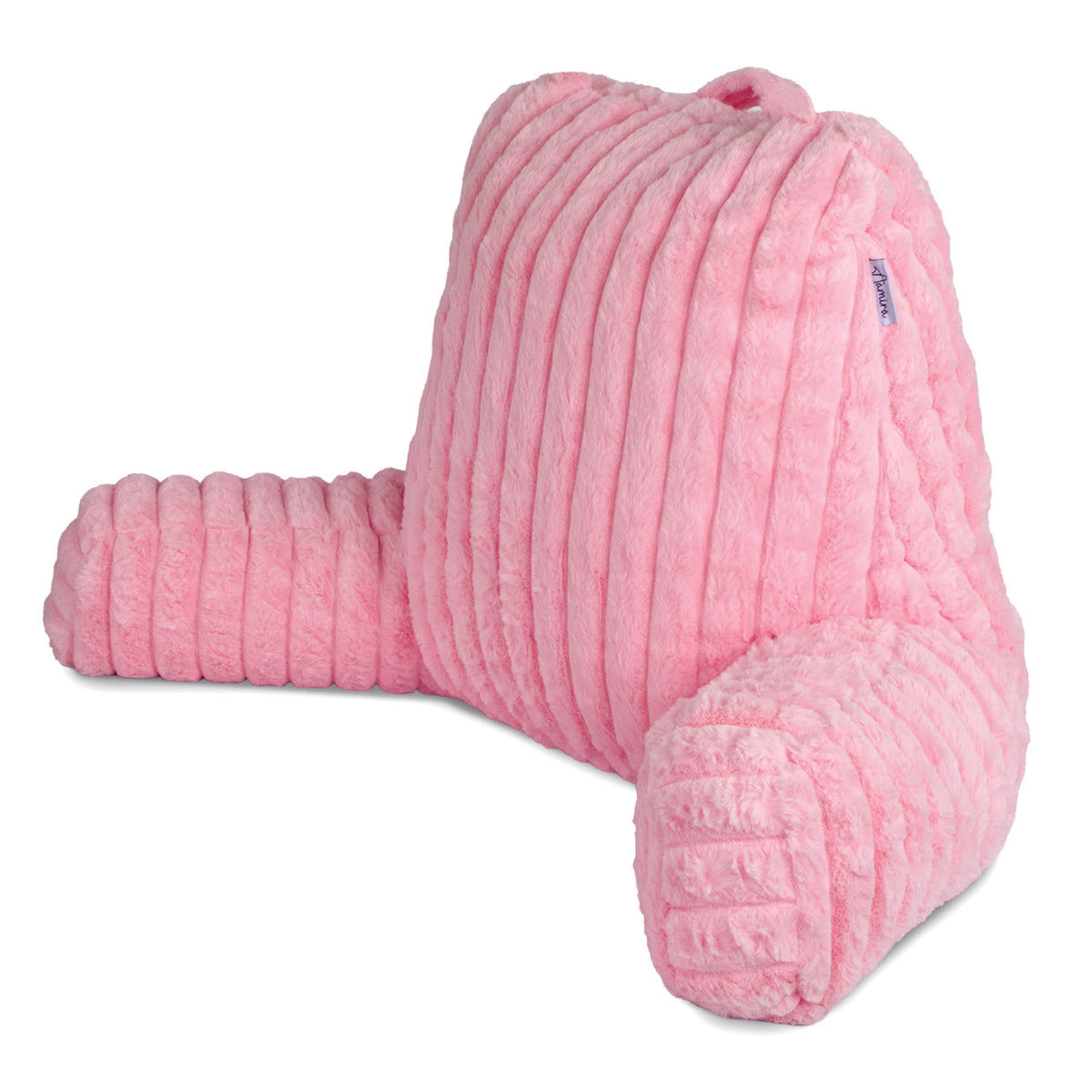 Deluxe Large Reading Pillow, Soft Ribbed Faux Fur, Shredded Memory Foam Cuddle Cuddle Cushion Backrest Arm Support | L | Pink
