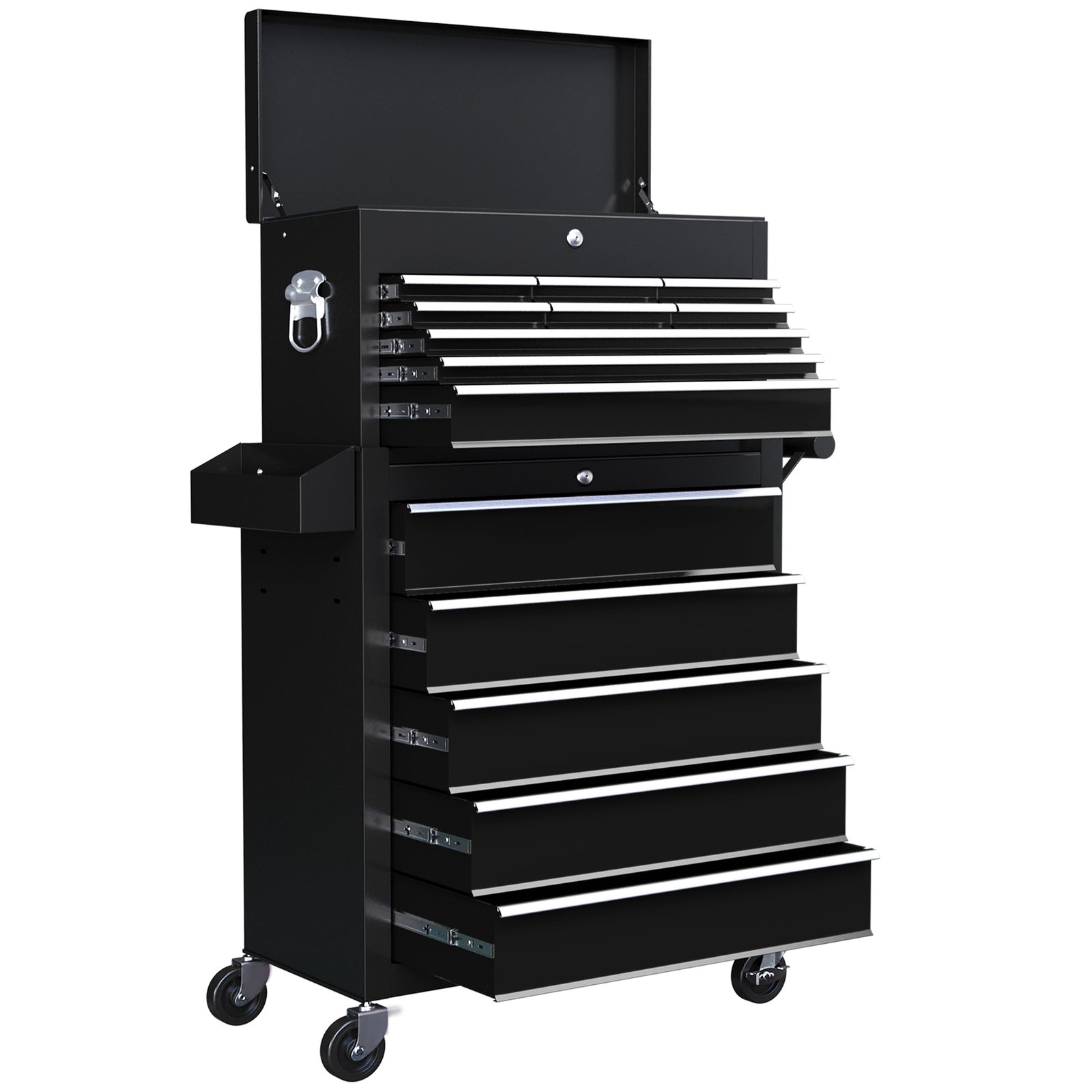 14 Drawer Tool Cabinet, Lockable, Wheels | Black