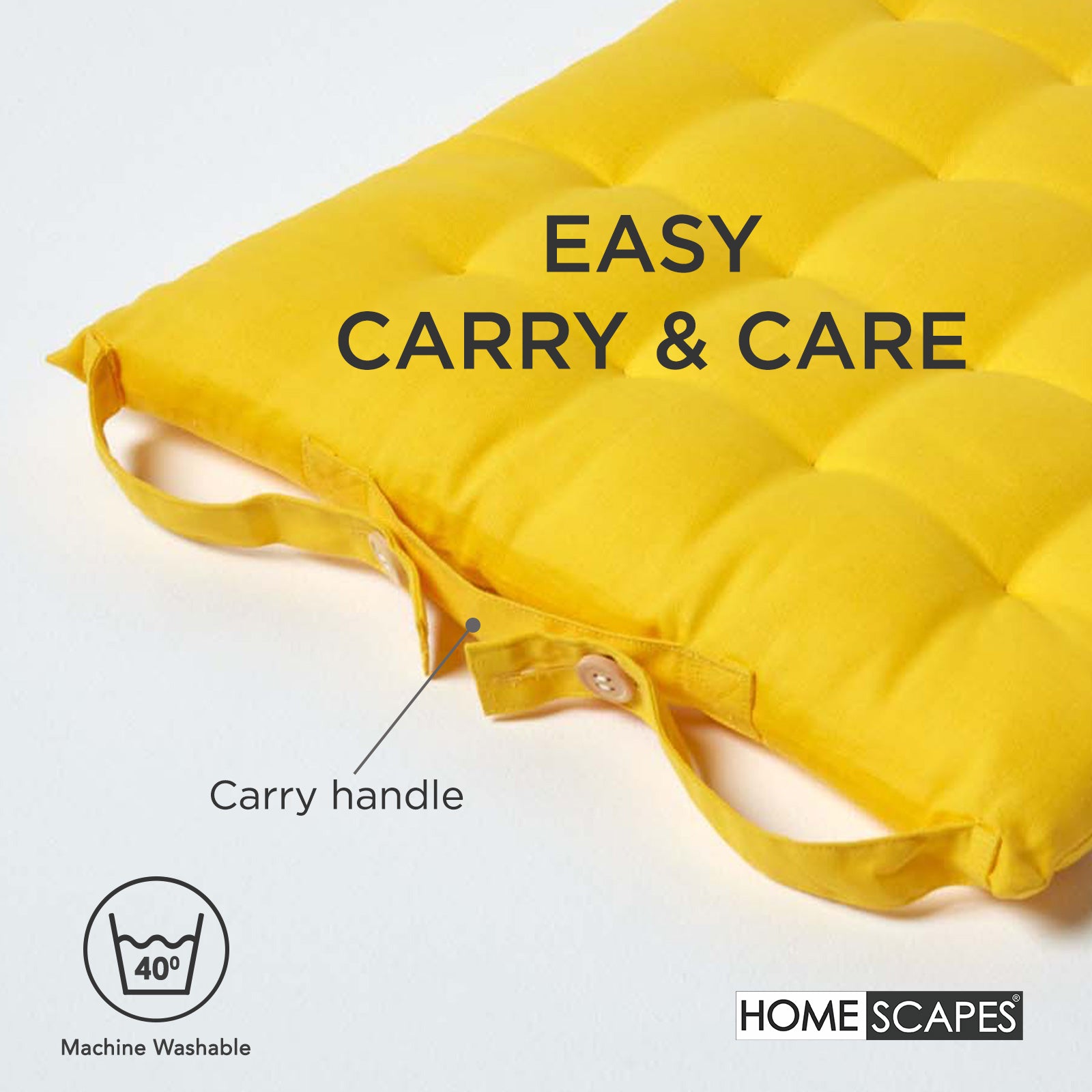 100% Cotton Seat Pads Plain Chair Cushions For Dining Room, Kitchen, Or Outdoor Garden Use | Set-of-6 | Yellow