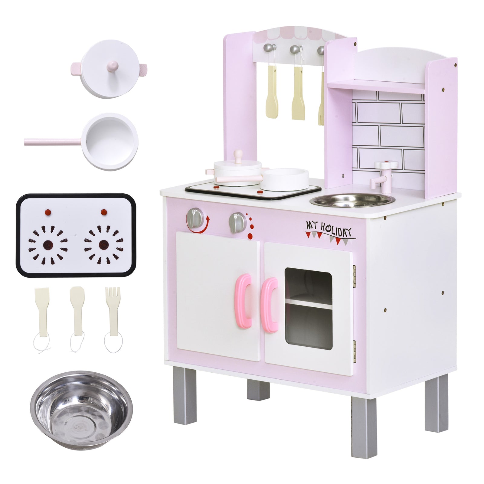 Kids Kitchen Play Set W/ Sounds Utensils Pans Storage 3 Yrs+