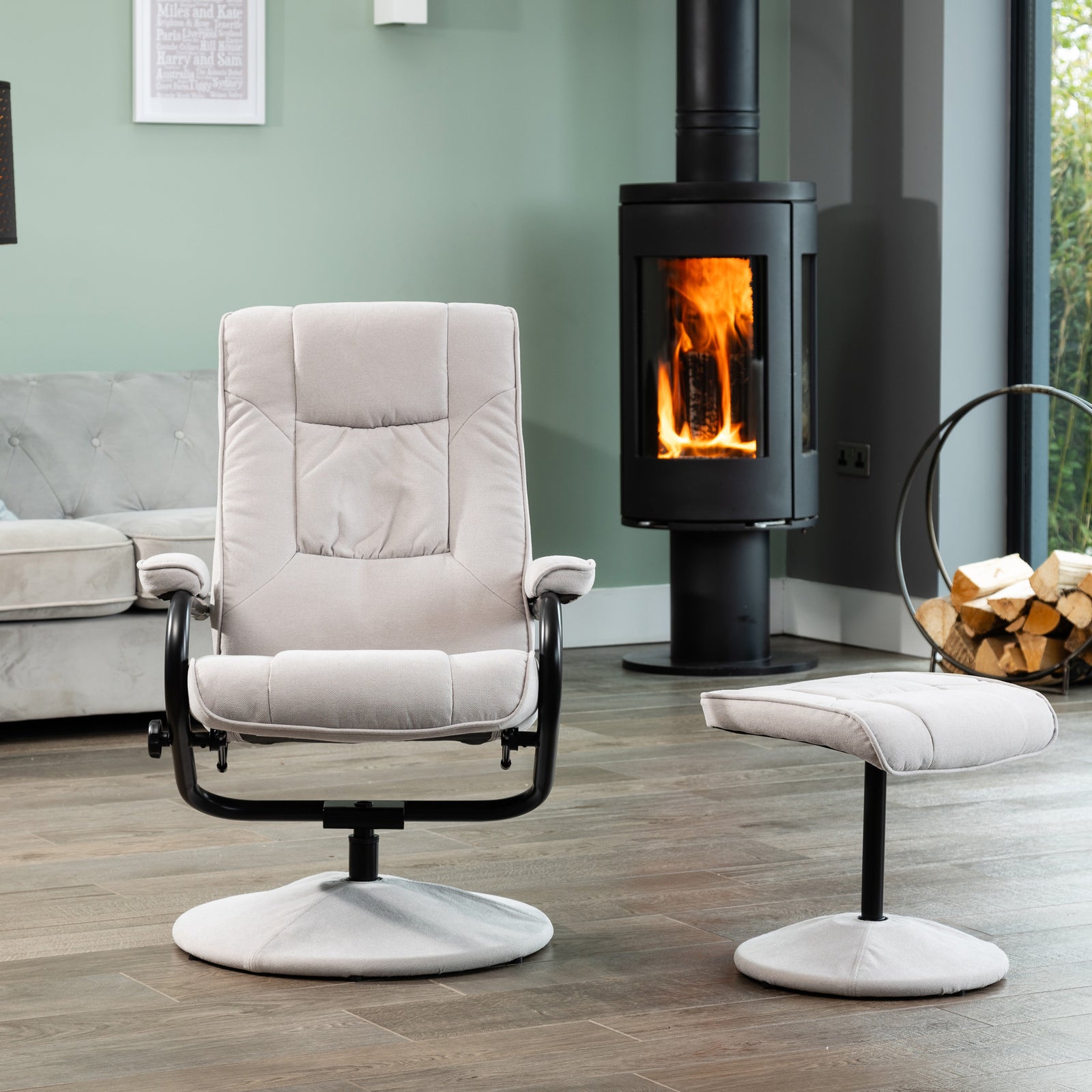Ripley Swivel Recliner And Footstool | Stone