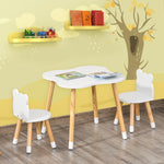 3 Piece Kids Table And Chair Set With 2 Bear-shaped Chairs, White