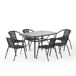 7 Pcs Garden Dining Set Outdoor Tempered Glass Coffee Table With Rattan Chairs