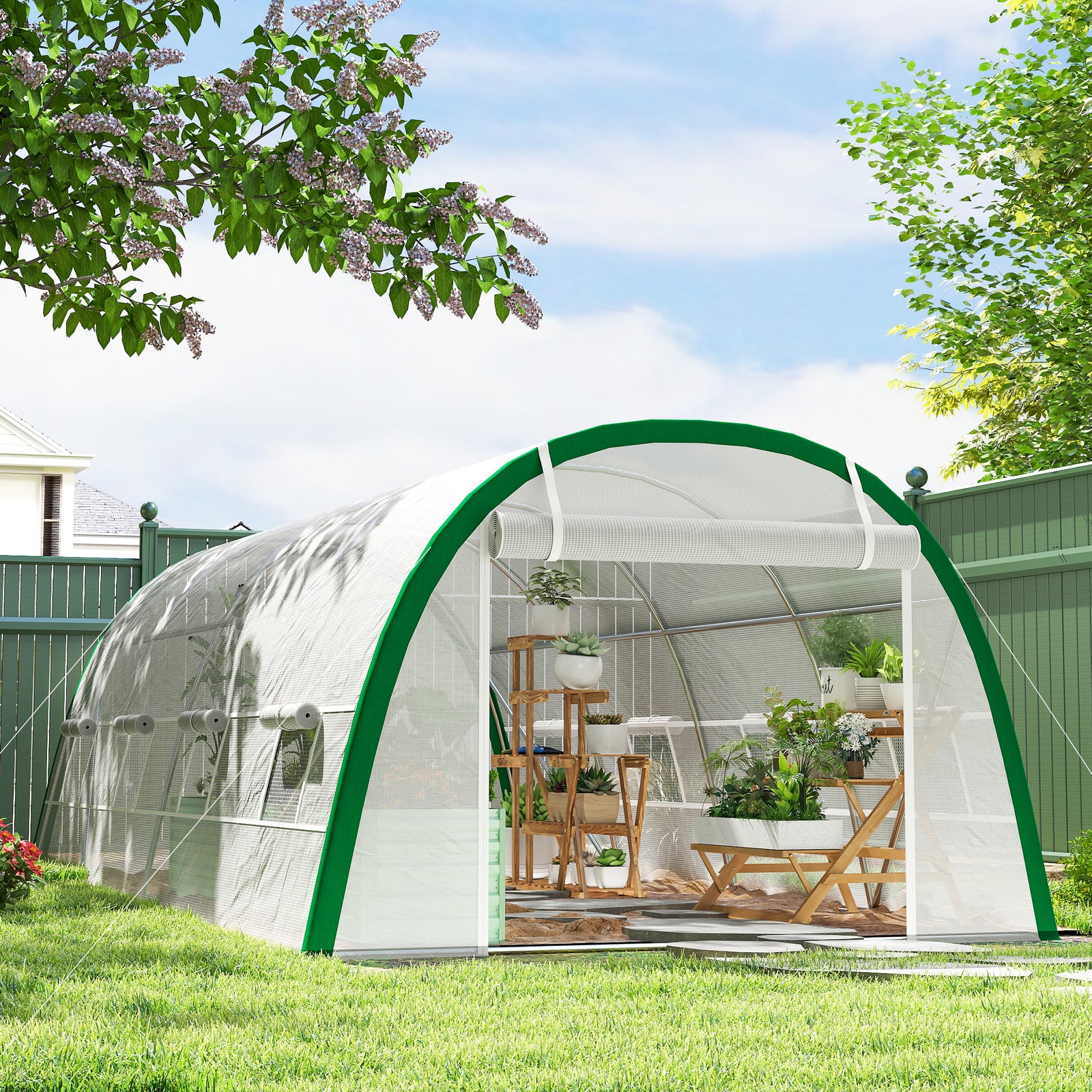 Outsunny Polytunnel Greenhouse Tunnel Warm House Tent With Pe Cover