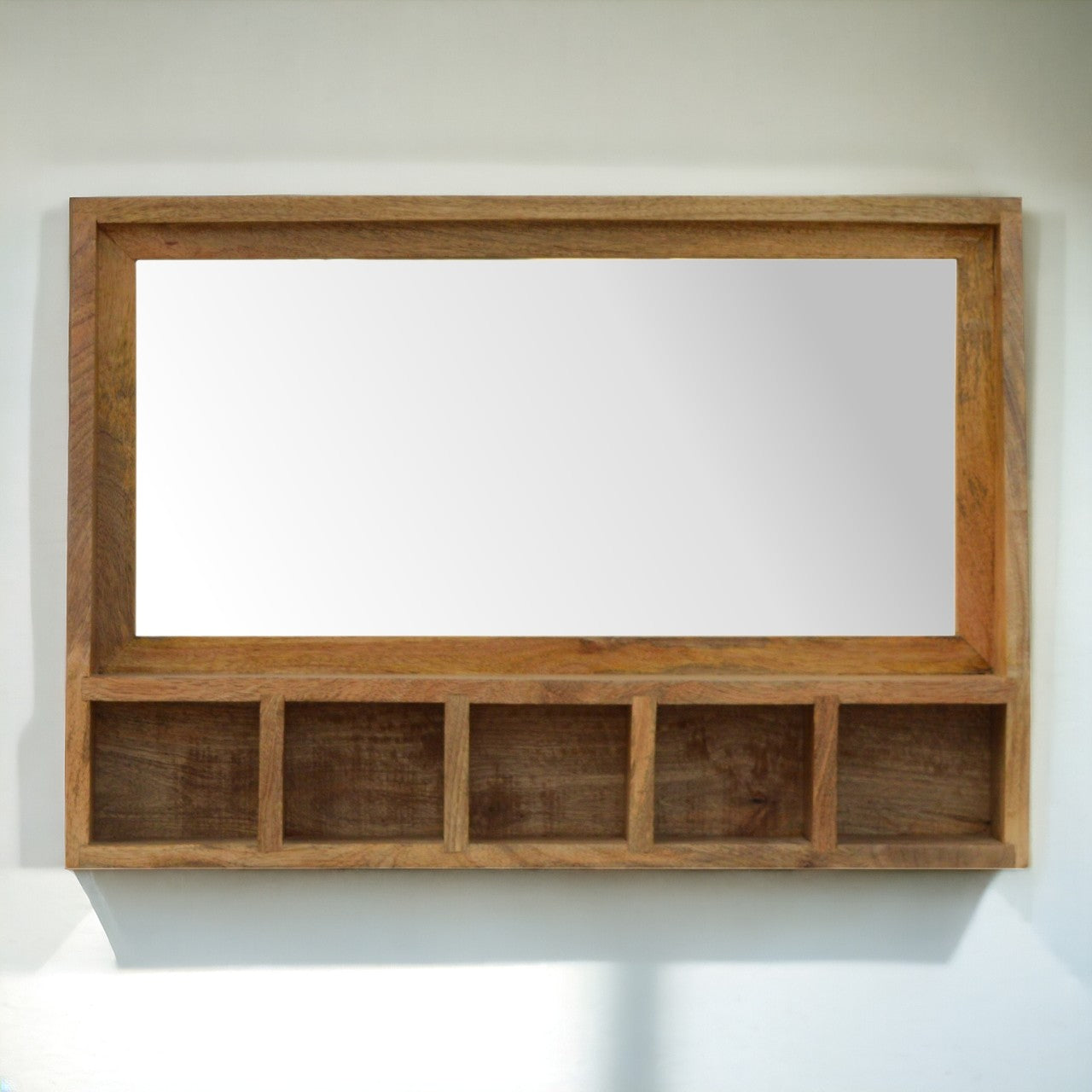 Solid Wood 5 Slot Floating Unit With Mirror