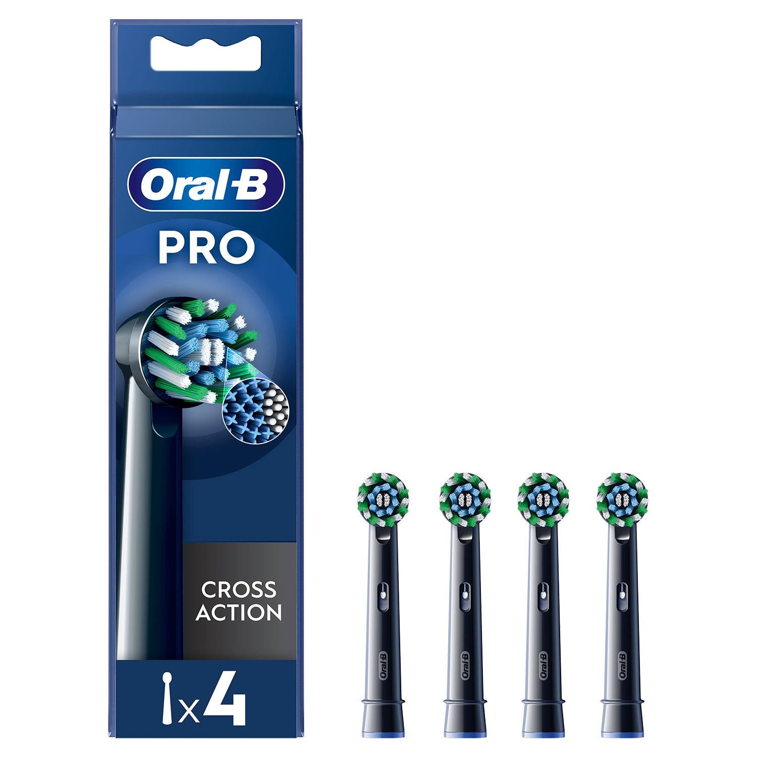 Cross Action Black X-Filaments Toothbrush Replacement Heads, Pack of 4