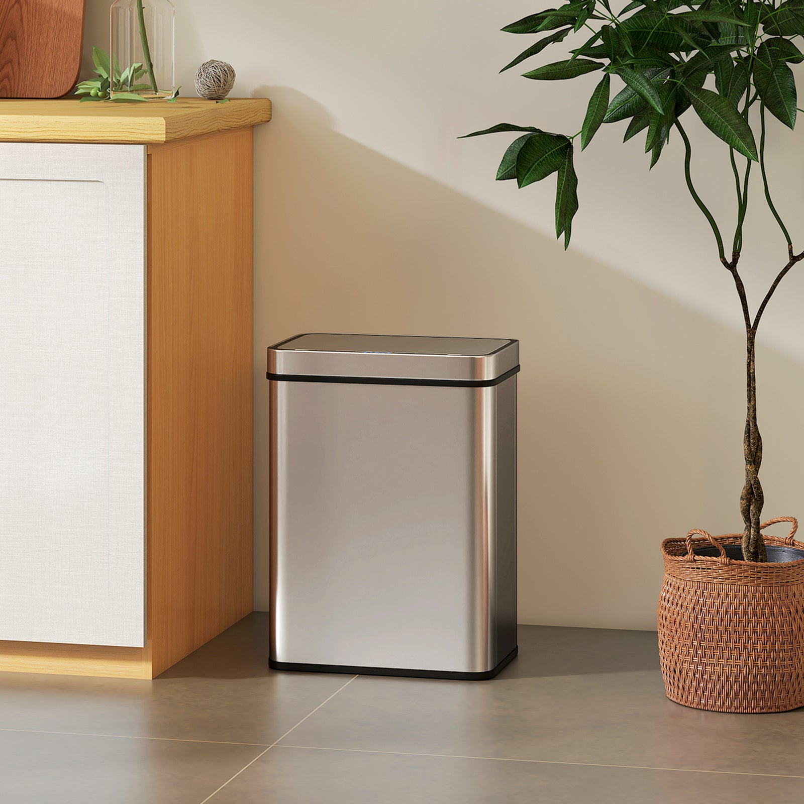 Kitchen Bin With Fingerprint-proof Stainless Steel, Silver Tone | 50l | Silver