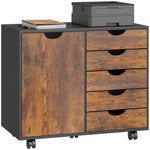 HOMCOM Modern Mobile 5-drawer Cabinet W/ Door, Office Storage Cabinet