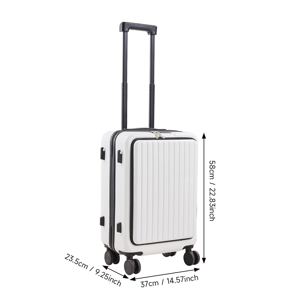 20 Inch Front Opening Suitcase With Tsa Lock And Usb Charging Port | White