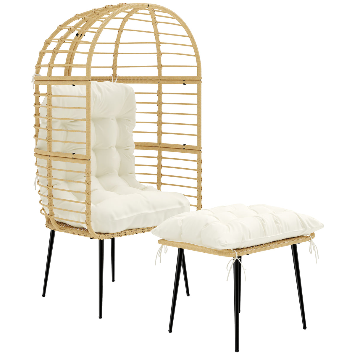 Standing Egg Chair Lounge Chair With Footstool, Cushion | Beige