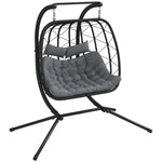 Pe Rattan Hanging Egg Chair With Metal Stand, Headrest