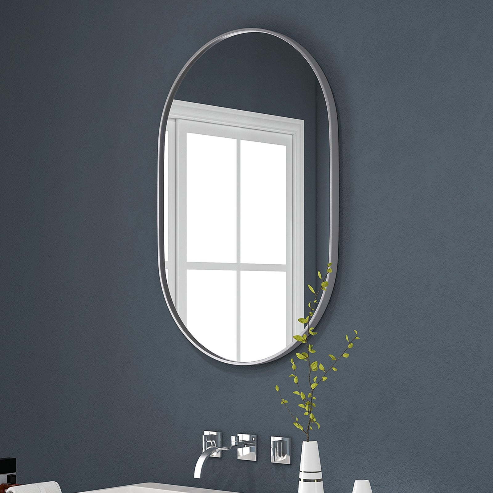 Oval Bathroom Mirror, Modern Wall Mirror Aluminium Frame