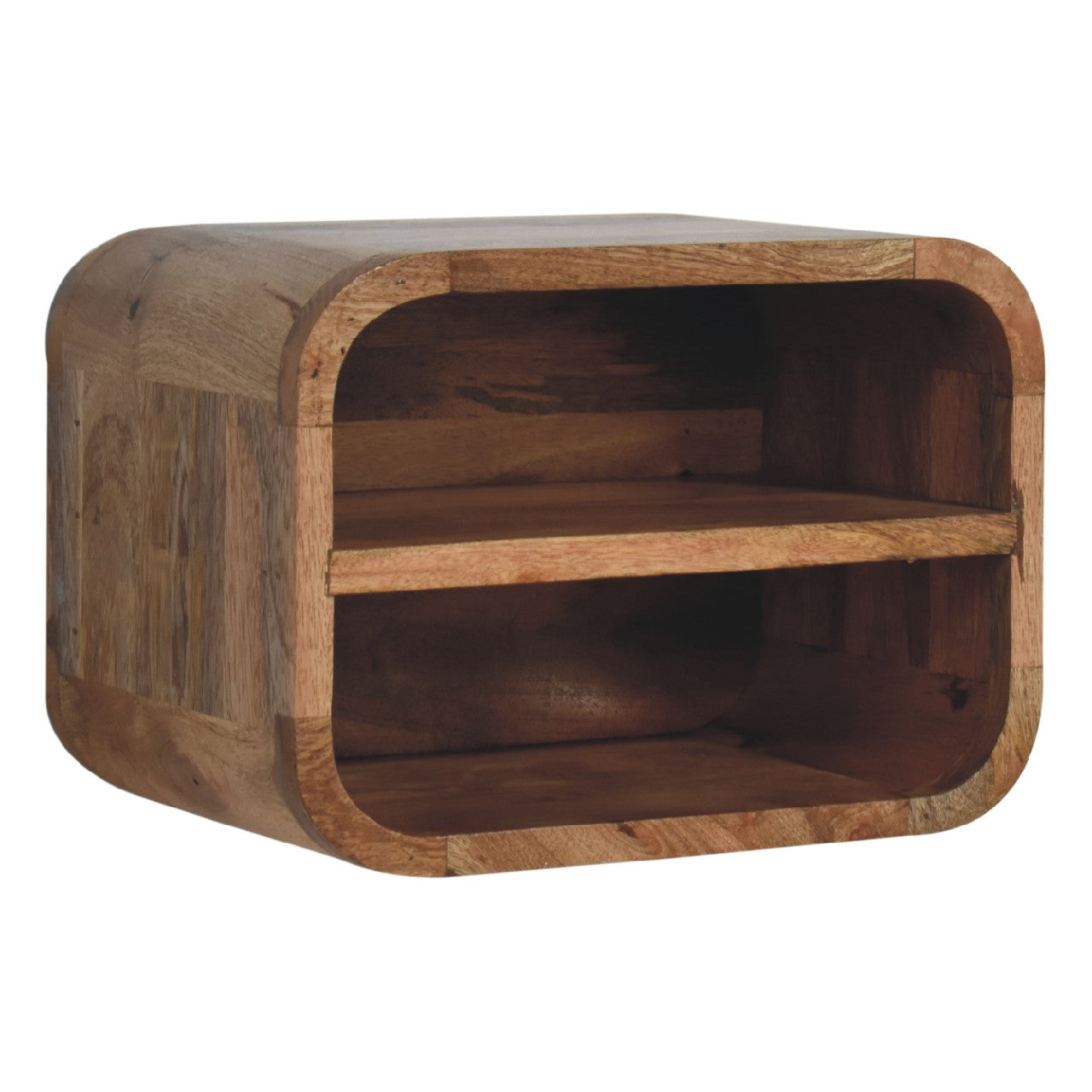 Solid Wood Oak-ish Floating Open Curve Bedside