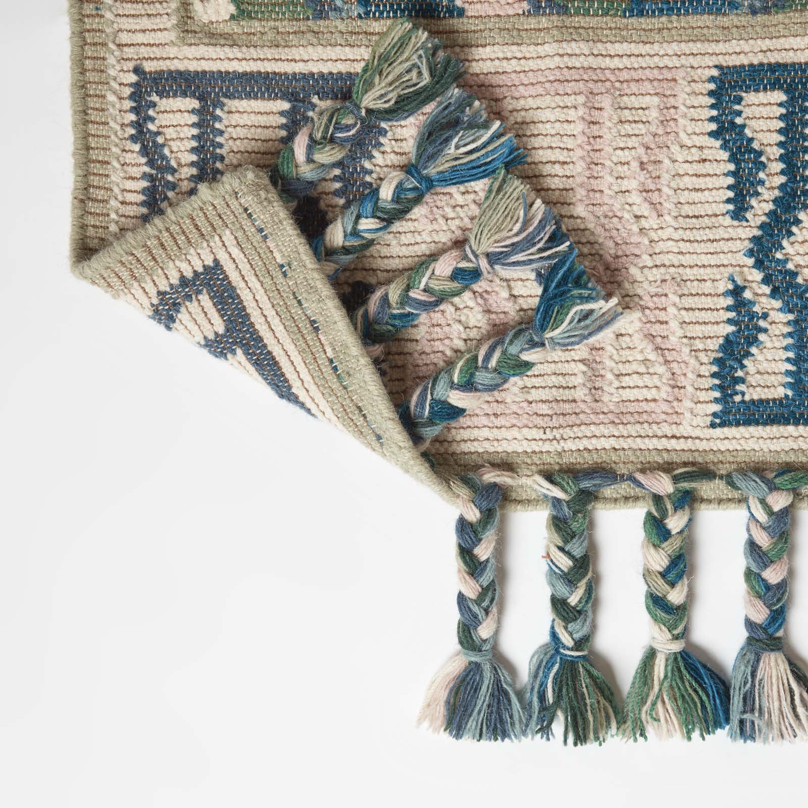 Matala Green & Blue Kilim Wool Rug | 200cm | Light Green