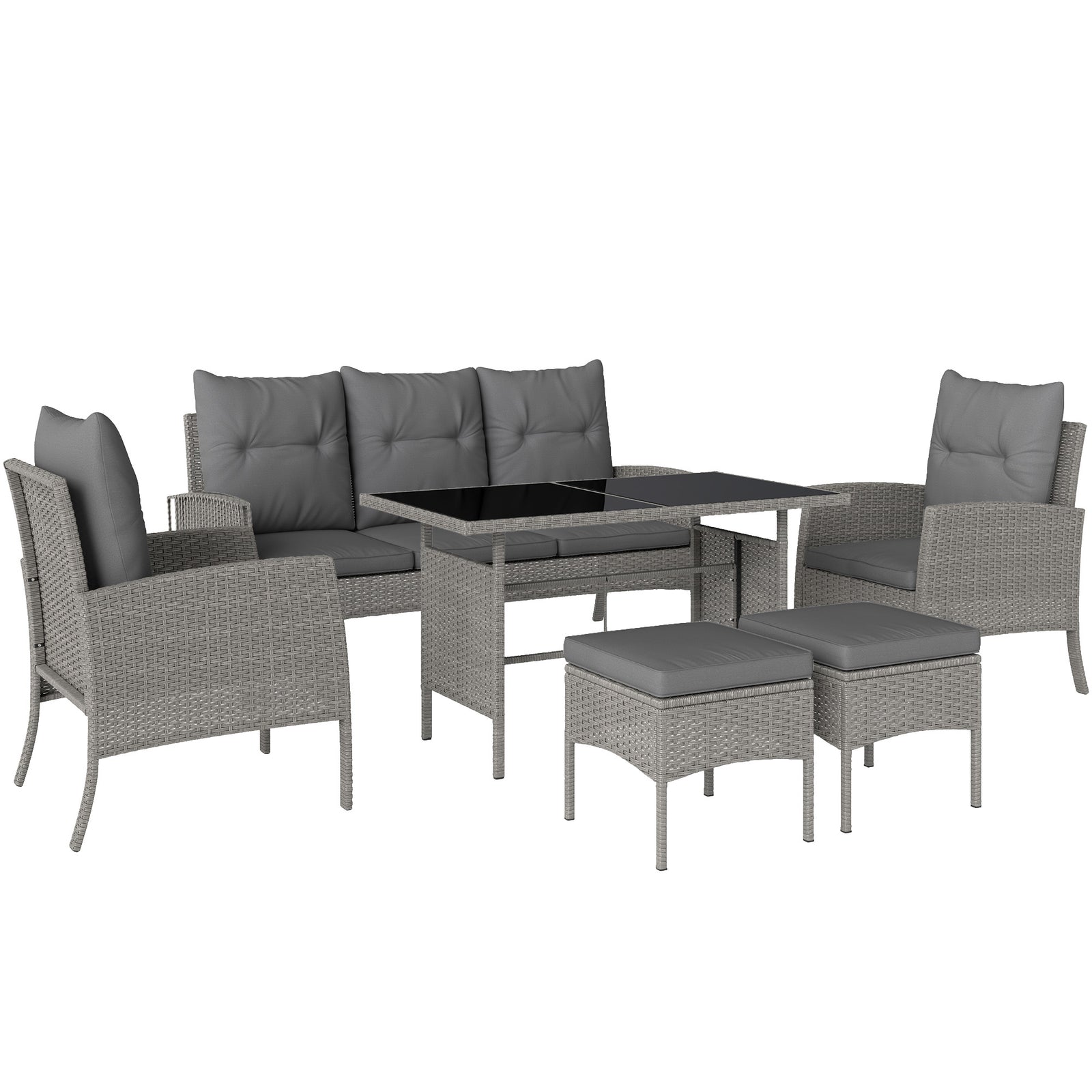 6 Pieces Rattan Garden Furniture Sofa Set, Grey