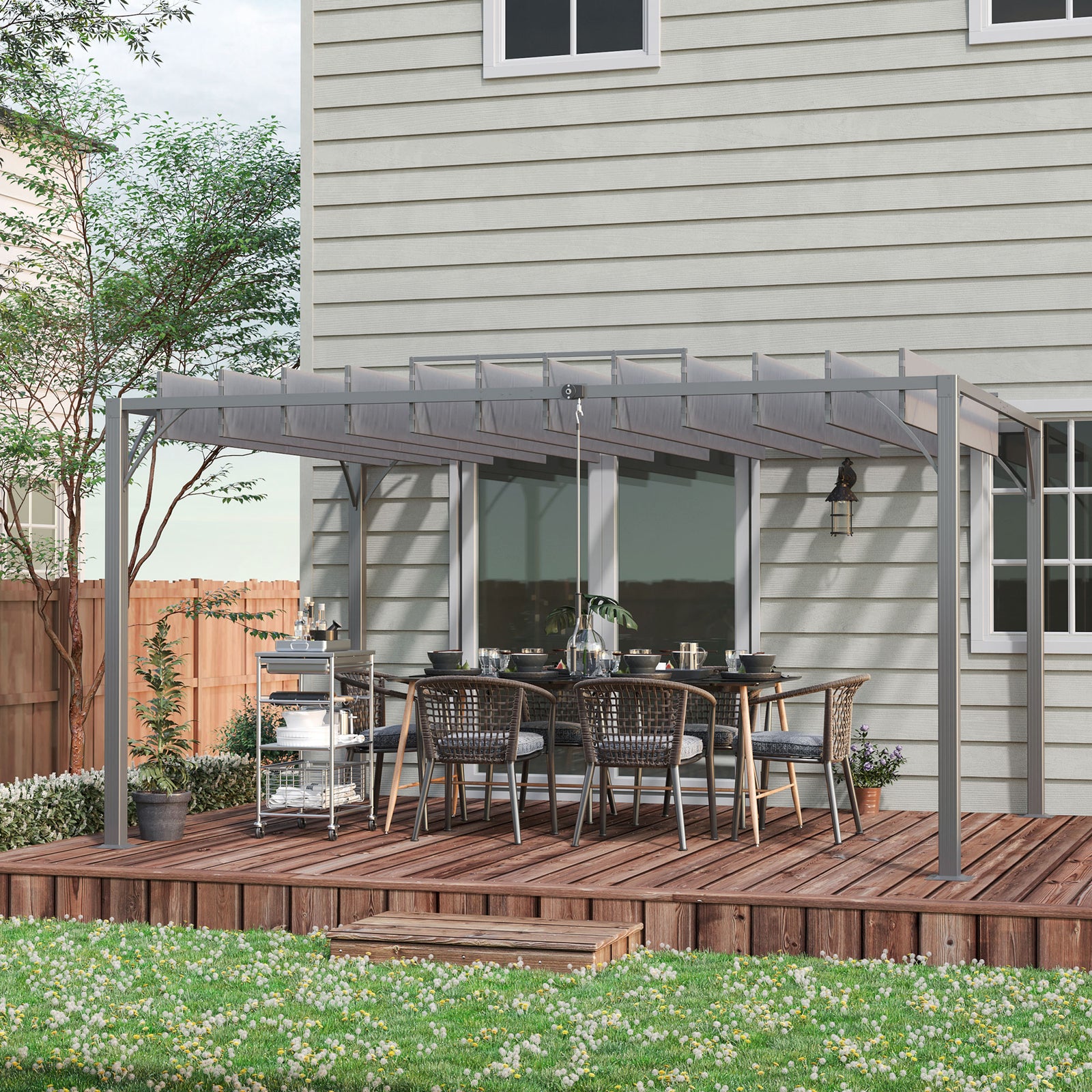 4 X 3(m) Outdoor Louvered Metal Pergola W/ Retractable Roof